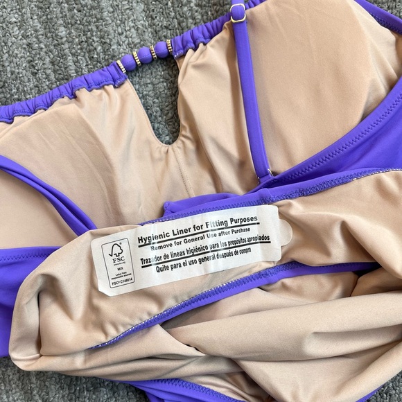 Shade & Shore Swimsuit Purple One Piece Cut Out Monokini L Large New - Picture 4 of 6